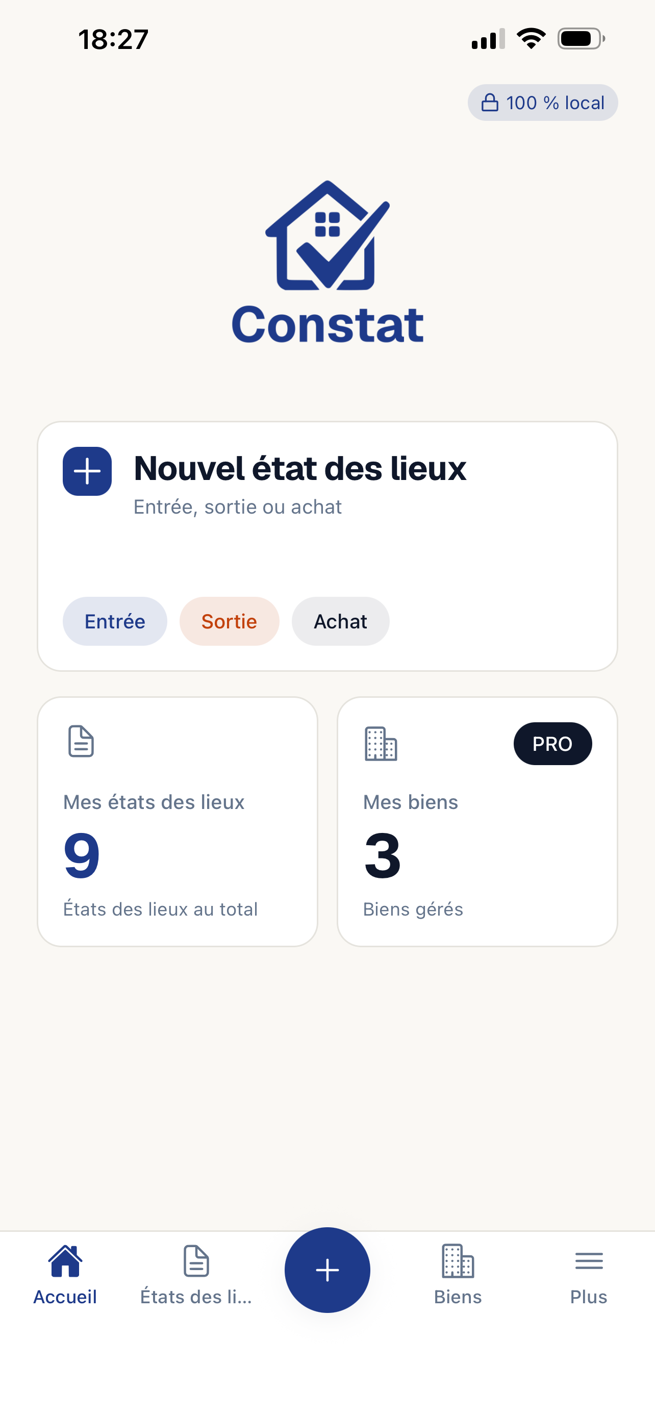 Application WohnungsCheck sur iPhone — écran d'accueil pour créer un nouveau constat