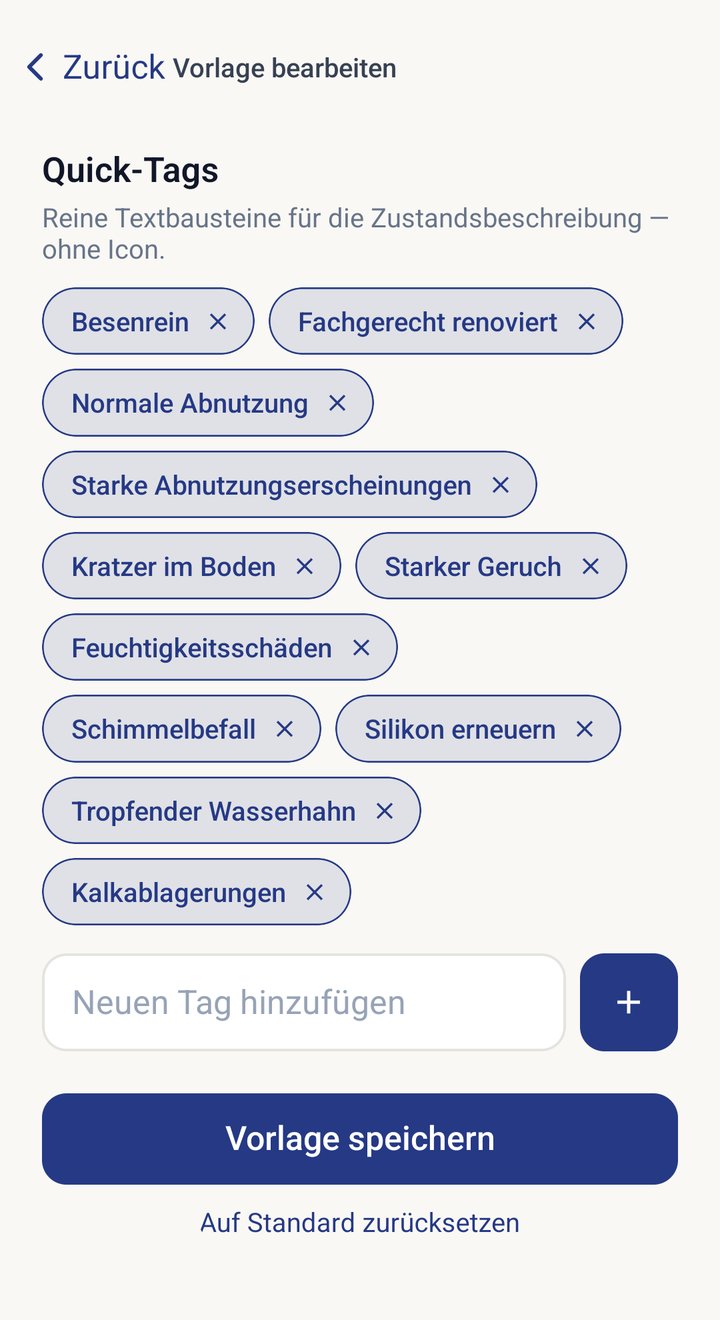 Vorlage bearbeiten: Quick-Tags als Textbausteine anpassen und speichern